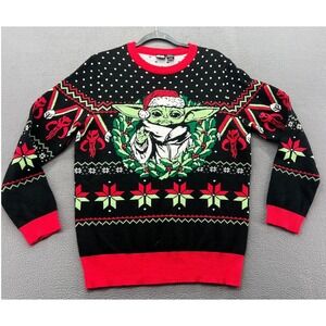 Star Wars Mandalorian Grogu Baby Yoda Ugly Christmas Sweater Mens Large Black